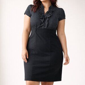 🖤 Vintage Jessica Dress | Polka Dot Ruffle Bodice | Classic Black Pencil Skirt